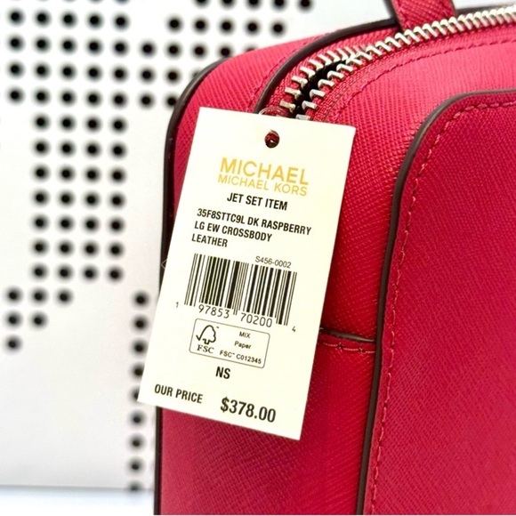 Michael Kors Jet Set Large Saffiano Leather Crossbody Bag Dark Raspberry - Picture 10 of 10